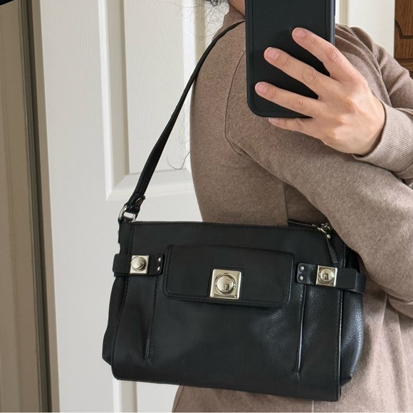 Banana Republic Rectangular Shoulder Bag Pebble Black Leather Medium Size - Picture 1 of 16